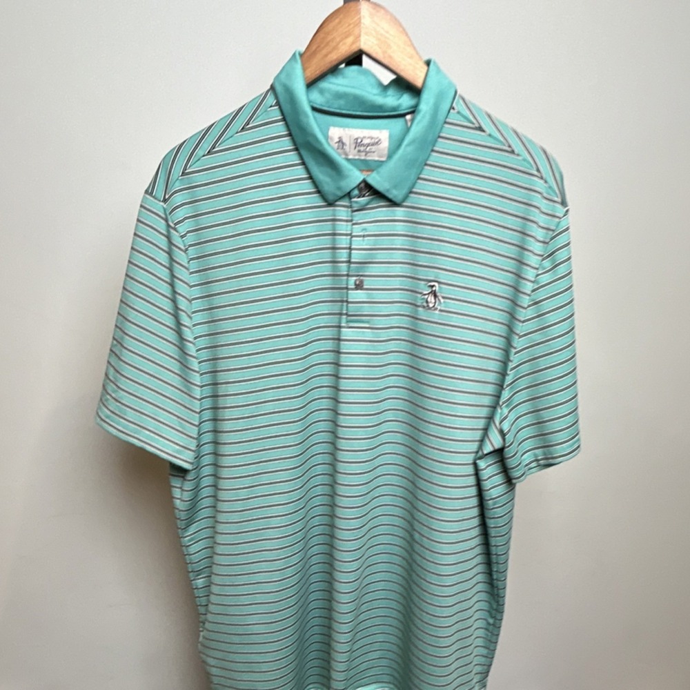 Penguin‎ Turquoise Striped Polo Short Sleeve Shirt Preppy Size XXL